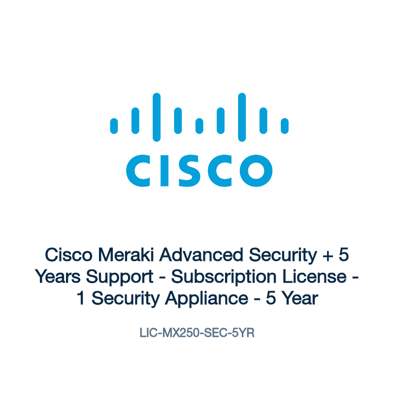 LIC-MX250-SEC-5YR: Cisco Meraki Advanced Security + 5 Years Support