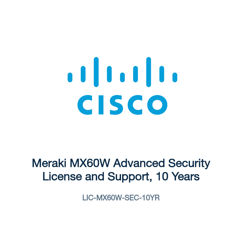 LIC-MX60W-SEC-10YR: Meraki MX60W Advanced Security License and Support, 10 Years