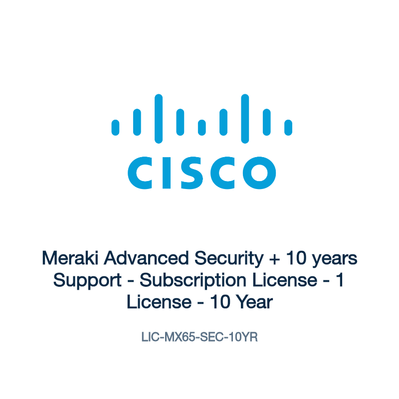 LIC-MX65-SEC-10YR: Meraki Advanced Security + 10 years Support