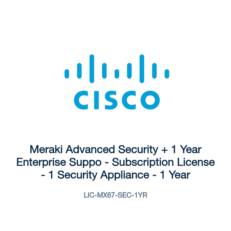 LIC-MX67-SEC-1YR: Meraki Advanced Security + 1 Year Enterprise Suppo