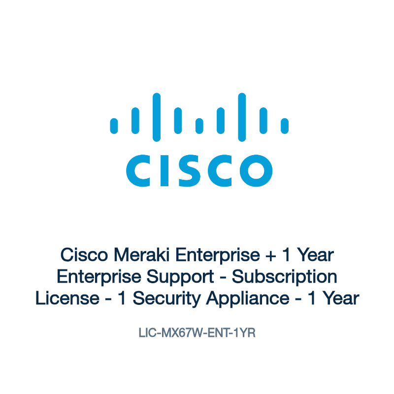 LIC-MX67W-ENT-1YR: Cisco Meraki Enterprise + 1 Year Enterprise Support