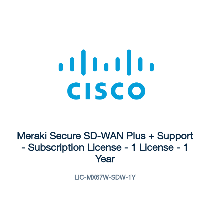 LIC-MX67W-SDW-1Y: Meraki Secure SD-WAN Plus + Support