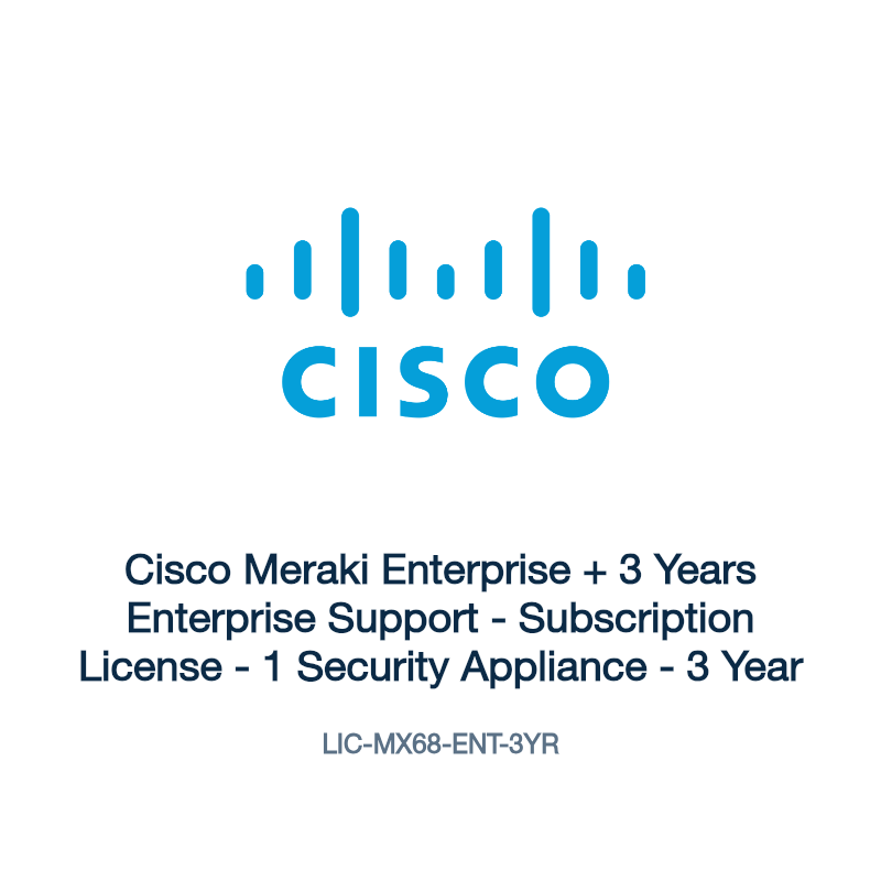 LIC-MX68-ENT-3YR: Cisco Meraki Enterprise + 3 Years Enterprise Support
