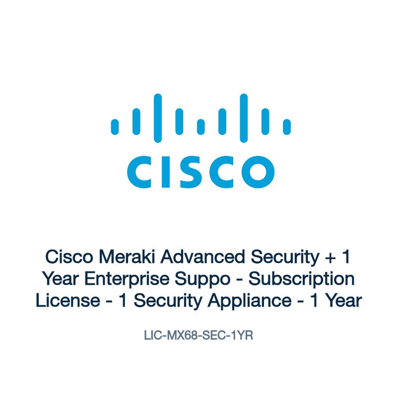 LIC-MX68-SEC-1YR: Cisco Meraki Advanced Security + 1 Year Enterprise Suppo