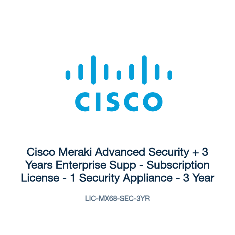 LIC-MX68-SEC-3YR: Cisco Meraki Advanced Security + 3 Years Enterprise Supp