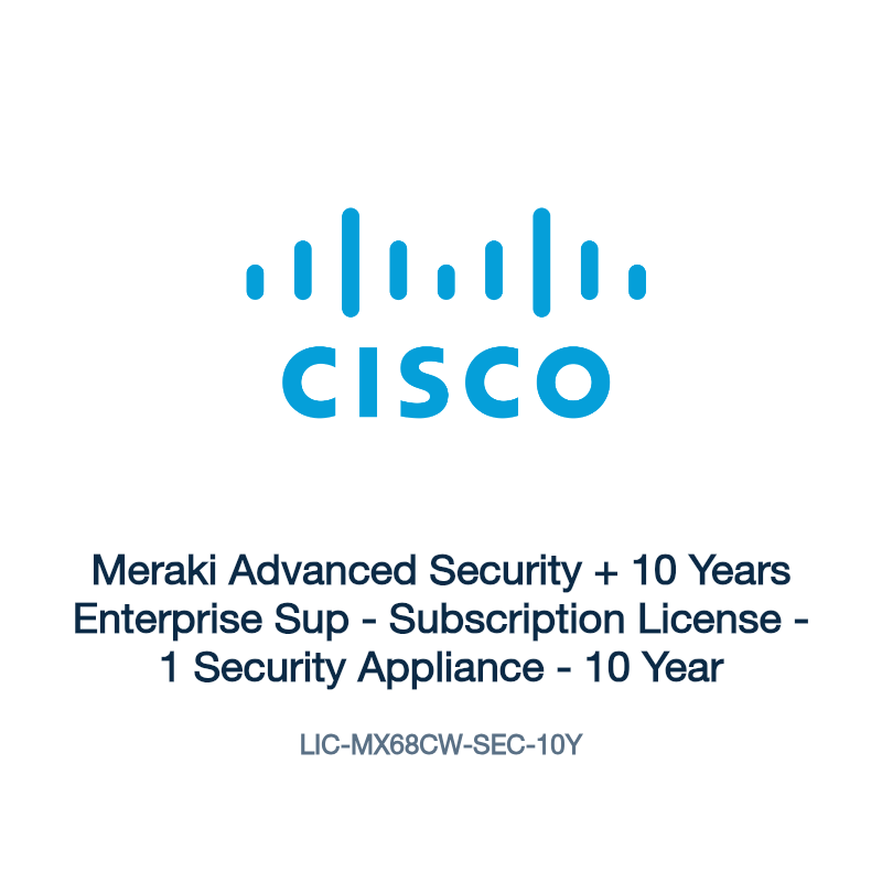 LIC-MX68CW-SEC-10Y: Meraki Advanced Security + 10 Years Enterprise Sup