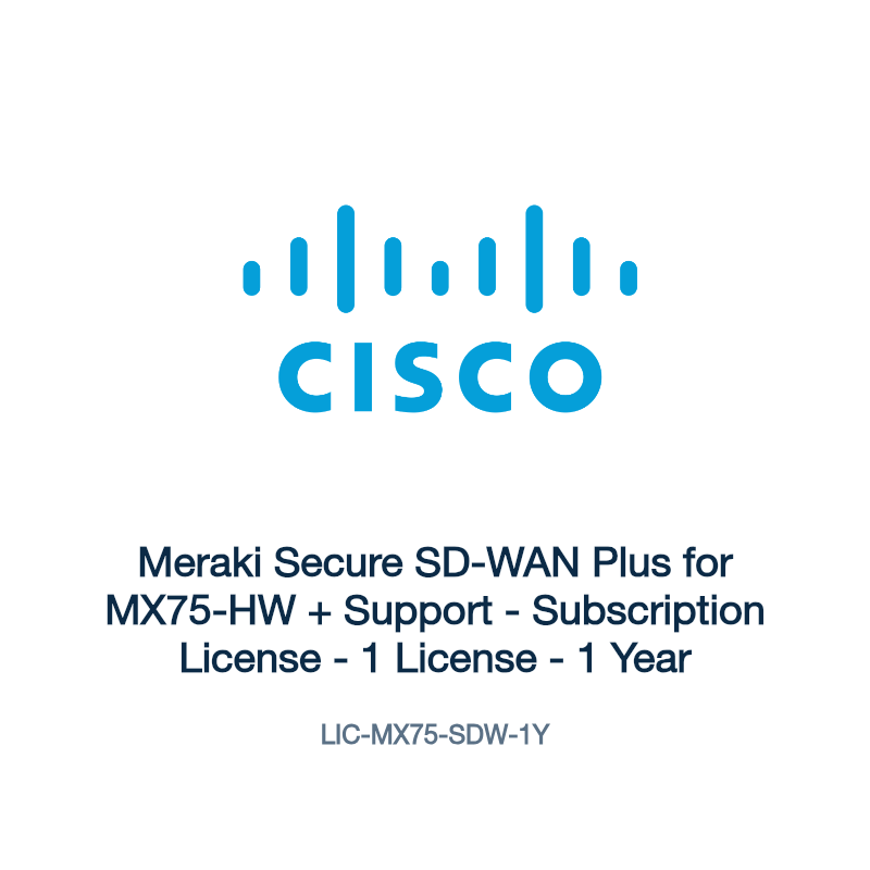 LIC-MX75-SDW-1Y: Meraki Secure SD-WAN Plus for MX75-HW + Support