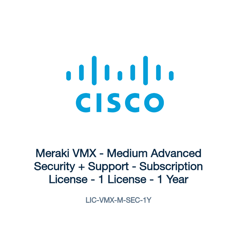 LIC-VMX-M-SEC-1Y: Meraki VMX - Medium Advanced Security + Support - Subscription License