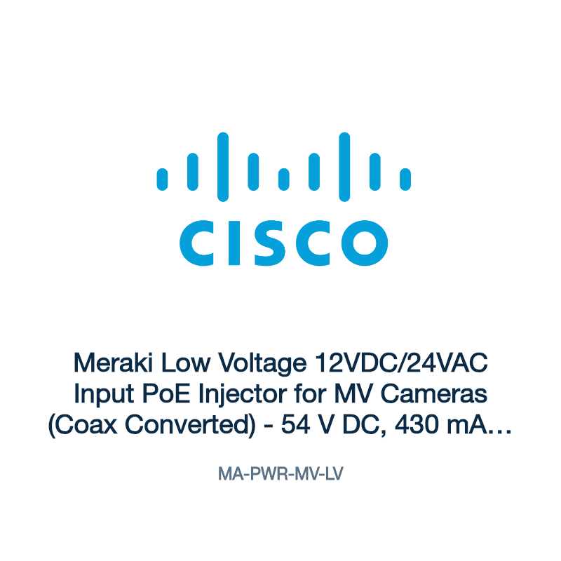 MA-PWR-MV-LV: Meraki Low Voltage 12VDC/24VAC Input PoE Injector for MV Cameras