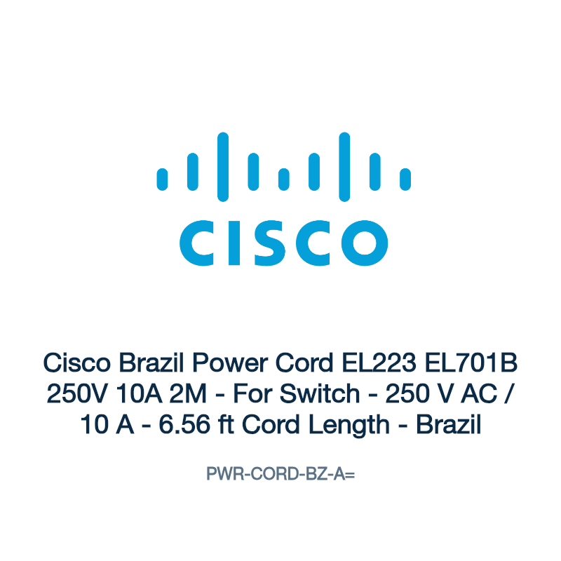 PWR-CORD-BZ-A=: Cisco Brazil Power Cord EL223 EL701B 250V 10A 2M