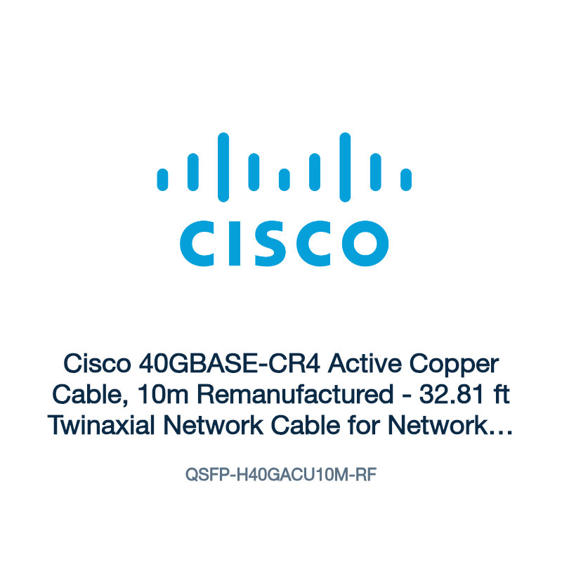 QSFP-H40GACU10M-RF: Cisco 40GBASE-CR4 Active Copper Cable, 10m Remanufactured