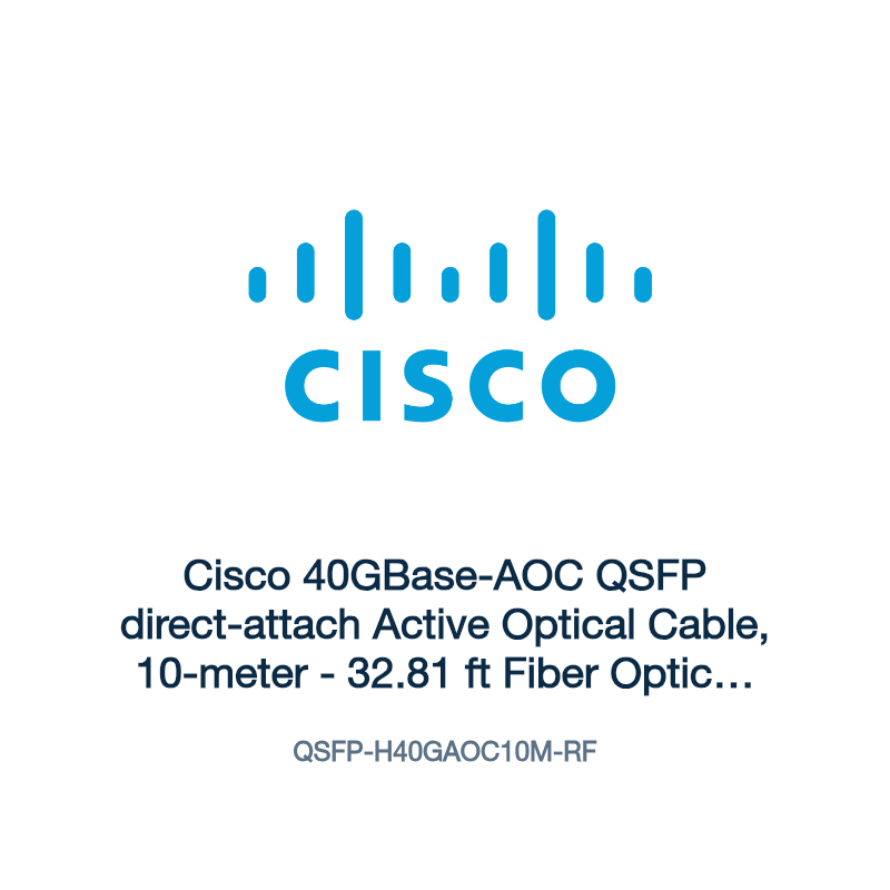 QSFP-H40GAOC10M-RF: Cisco 40GBase-AOC QSFP direct-attach Active Optical Cable, 10-meter
