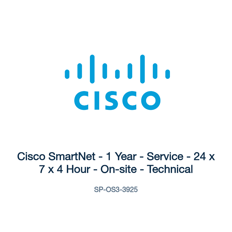 SP-OS3-3925: Cisco SmartNet - 1 Year - Service - 24 x 7 x 4 Hour - On-site -
