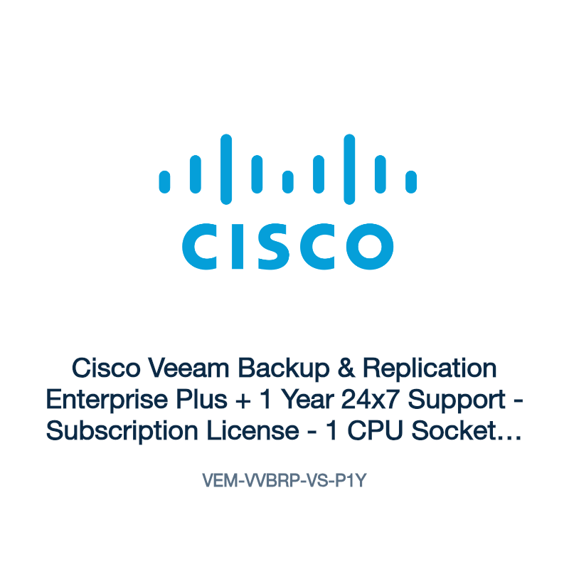 VEM-VVBRP-VS-P1Y: Cisco Veeam Backup & Replication Enterprise Plus + 1 Year 24x7 Support
