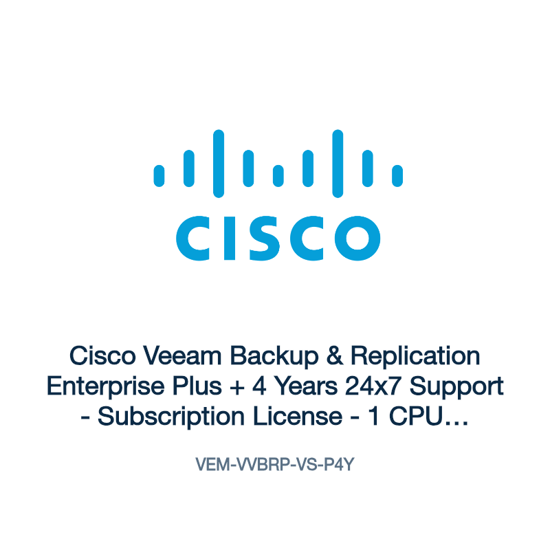 VEM-VVBRP-VS-P4Y: Cisco Veeam Backup & Replication Enterprise Plus + 4 Years 24x7