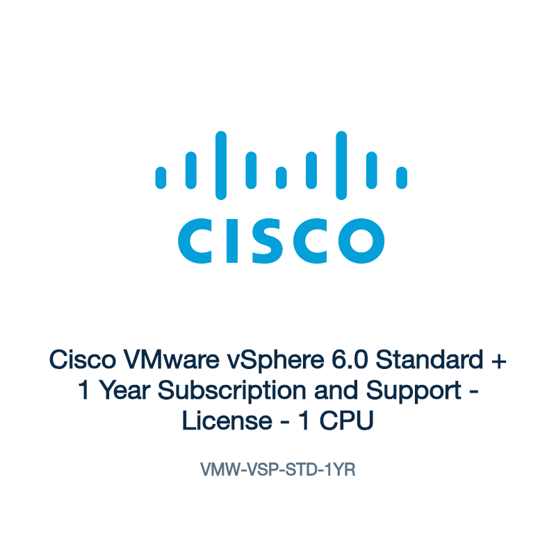 VMW-VSP-STD-1YR: Cisco VMware vSphere 6.0 Standard + 1 Year Subscription and Support