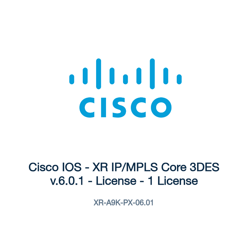 XR-A9K-PX-06.01: Cisco IOS - XR IP/MPLS Core 3DES v.6.0.1 - License - 1 License